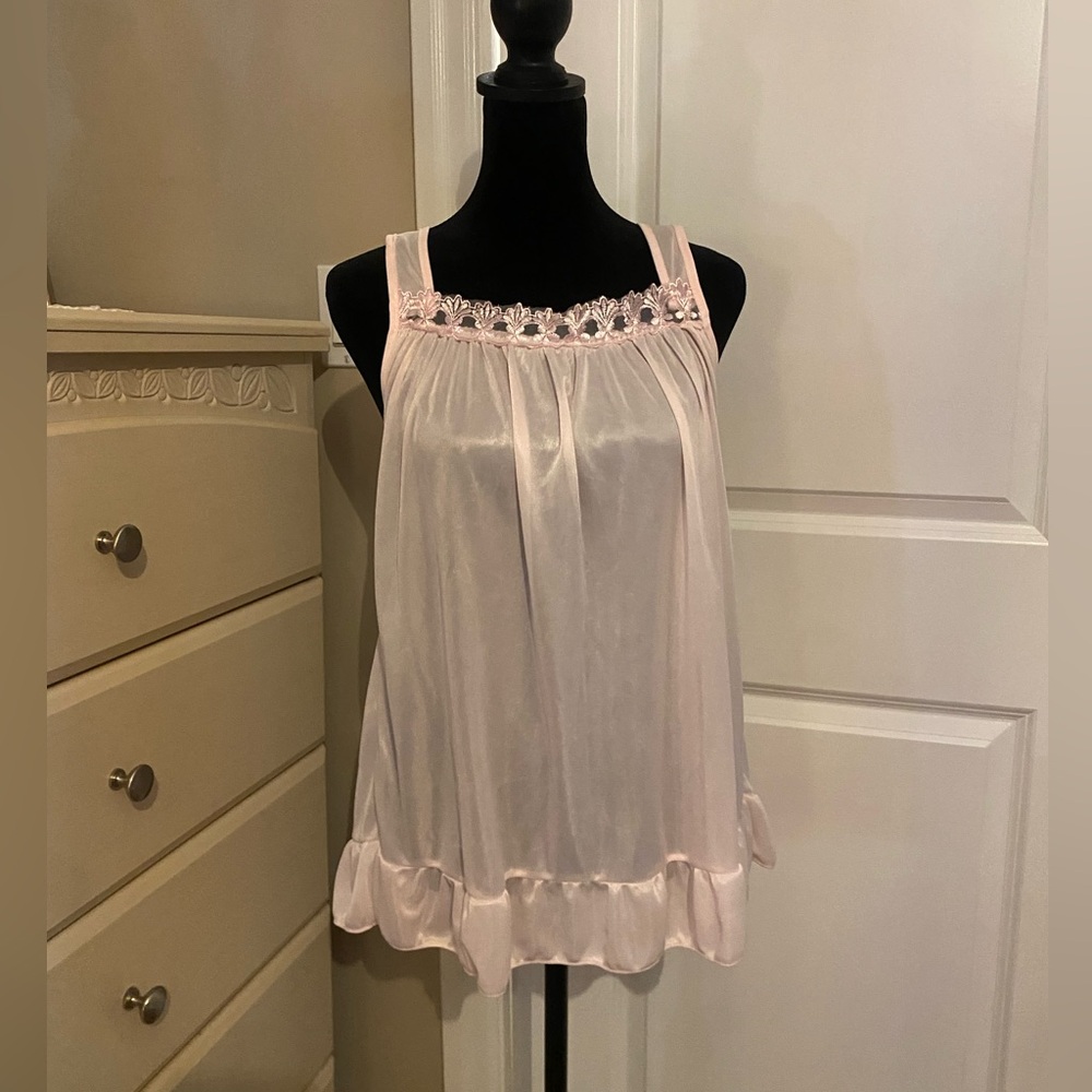 Vintage Pink Lace Trim Sheer Night Gown